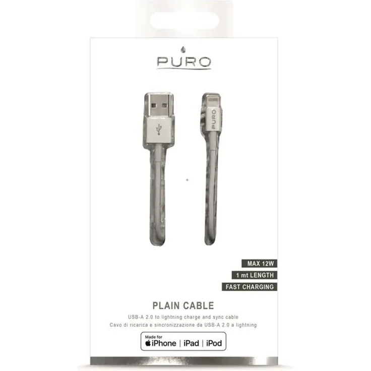 PURO Plain Apple USB connection cable Lightning MFi 1m connector (white)