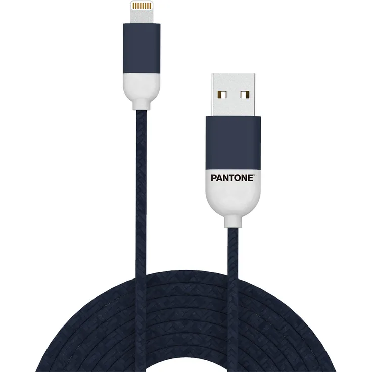 PANTONE Lightning Kabel navy 1.5 m | Ausgangsleistung bis zu 2,4A | Nylonbeschichtung für eine höhere Verschleißfestigkeit | Schnelles Aufladen und einfache Datenübertragung
