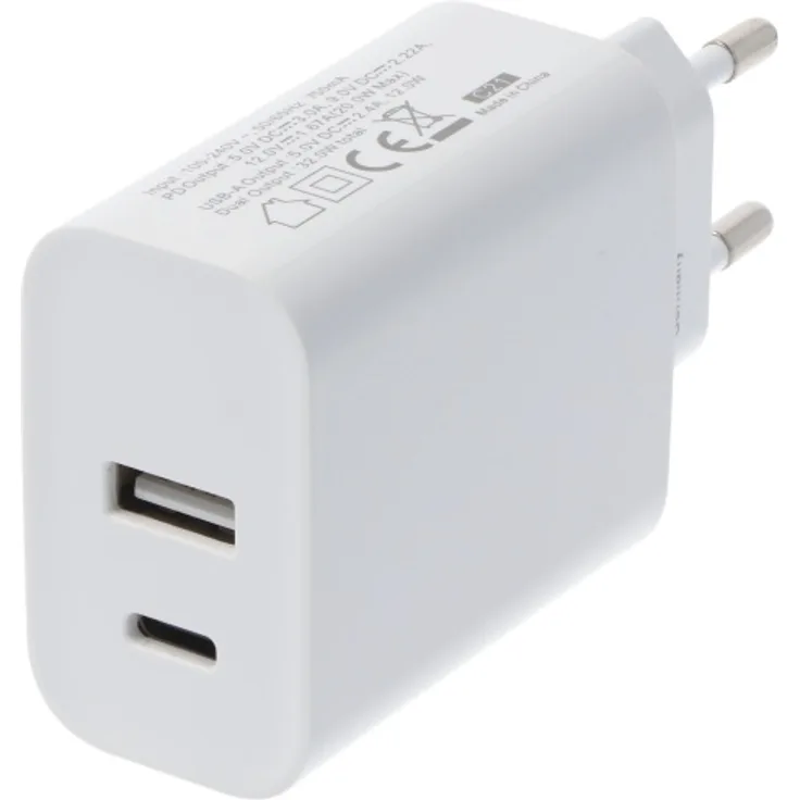AccuCell Dual-USB Schnellladegerät USB QC3.0 28W weiß, lädt bis zu 4x schneller als Standard USB-Ladegeräte