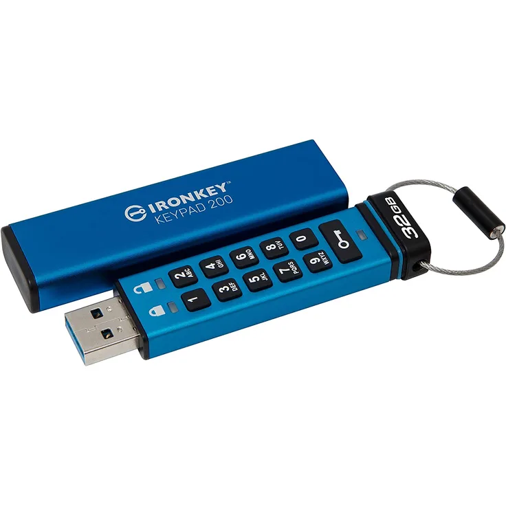 Kingston IronKey Keypad 200 Hardware 32 GB -verschlüsselter USB-Stick XTS-AES 256-Bit-Hardware-Verschlüsselung (IKKP200/32GB)