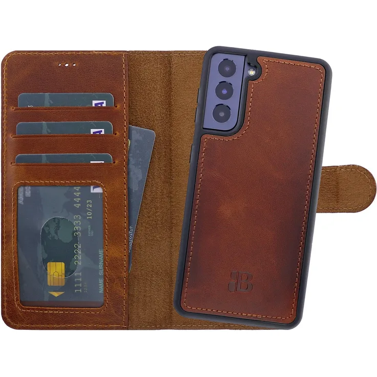 BURKLEY Premium 2-in-1 Leder-Handytasche für Samsung Galaxy S22+ Handyhülle Modular, braun
