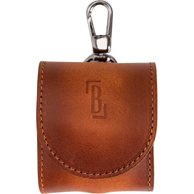 BURKLEY Hülle kompatibel mit Apple AirPods 1 & 2 Leder Holster Tasche mit Karabiner, echtes Rindsleder, Sattelbraun
