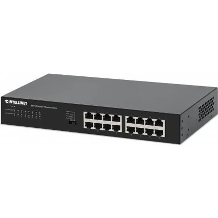 INTELLINET 16-Port Gigabit Ethernet Switch 16 x 10-100-1000 Mbit-s RJ45-Ports, IEEE 802.3az Energy Efficient Ethernet, Desktop-Format, optionale 48,30cm (19")-Montagewinkel im Lieferumfang