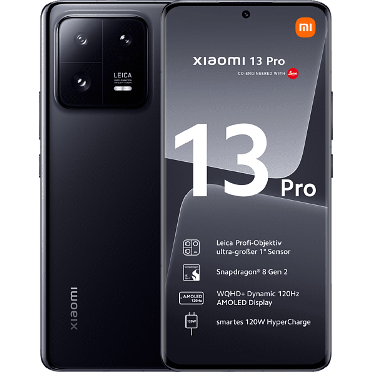 Xiaomi 13 Pro 5G Smartphone, 17,09 cm (6,73 Zoll) AMOLED-Display, 256 GB interner Speicher, 12 GB RAM, Android, Ceramic Black