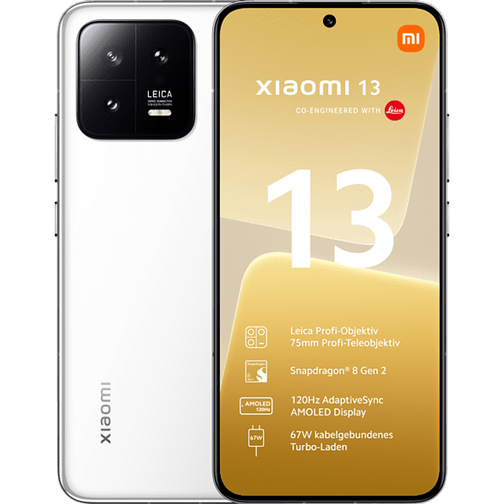 Xiaomi 13 5G Smartphone, 16,15 cm (6,36 Zoll) AMOLED-Display, 256 GB interner Speicher, 8 GB RAM, Android, White
