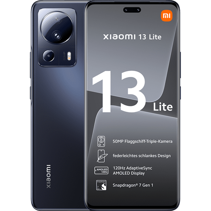 Xiaomi 13 Lite 5G Smartphone, 16,64 cm (6,55 Zoll) AMOLED-Display, 128 GB interner Speicher, 8 GB RAM, Dual-SIM, Android, Black