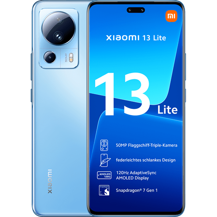 Xiaomi 13 Lite 5G Smartphone, 16,64 cm (6,55 Zoll) AMOLED-Display, 128 GB interner Speicher, 8 GB RAM, Dual-SIM, Android, Blue