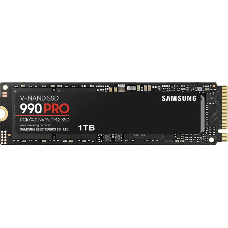Samsung 990 Pro M.2 NVMe SSD (MZ-V9P1T0BW), 1 TB, PCIe 4.0, 7450 MB/s Lesen, 6900 MB/s Schreiben, Internes Solid State Drive, für Gaming und Videobearbeitung, Schwarz