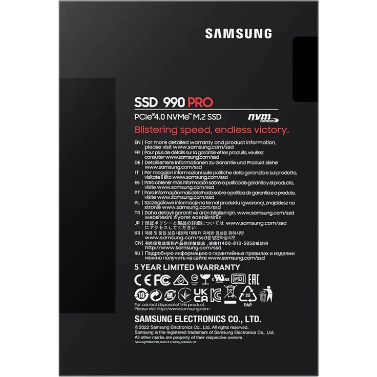 Samsung 990 Pro M.2 NVMe SSD (MZ-V9P1T0BW), 1 TB, PCIe 4.0, 7450 MB/s Lesen, 6900 MB/s Schreiben, Internes Solid State Drive, für Gaming und Videobearbeitung, Schwarz – Bild 8