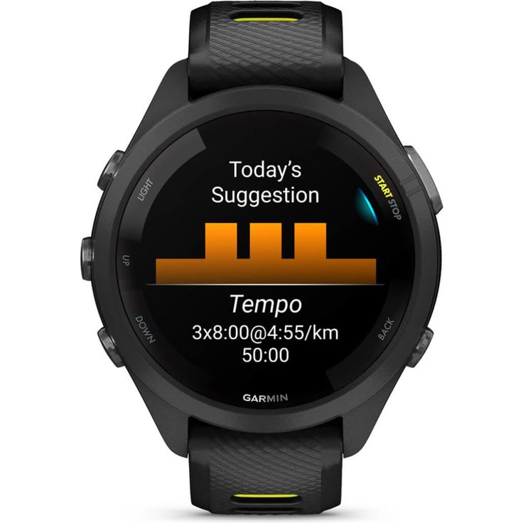 Garmin Forerunner 265S Smartwatch GPS, Unisex, 42mm, Polymergehäuse, Silikonarmband, Schwarz/Zitronengelb (010-02810-13) – Bild 4