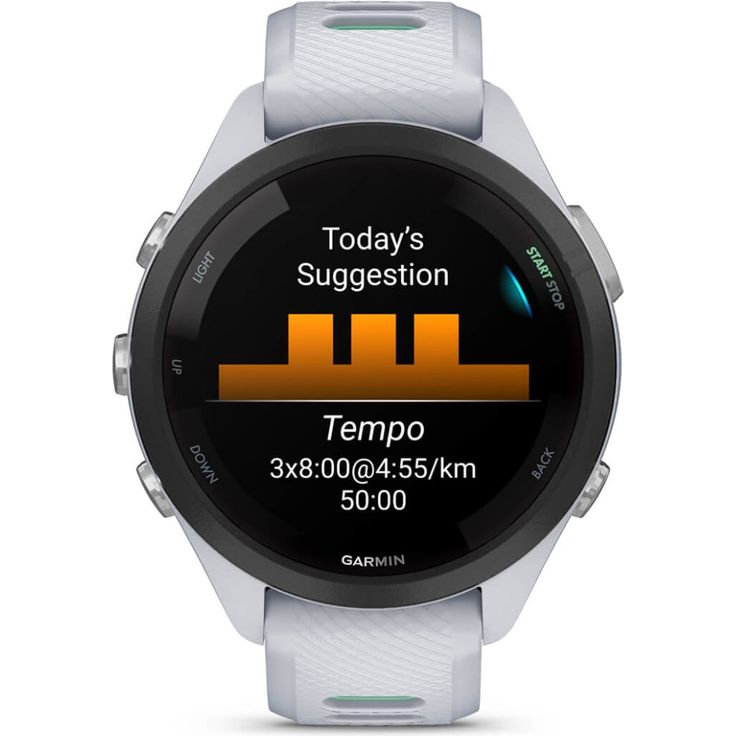 Garmin Forerunner 265S Smartwatch GPS, Unisex, 42mm, Polymergehäuse, Silikonarmband, Steinweiss/Mintgrün (010-02810-14) – Bild 4