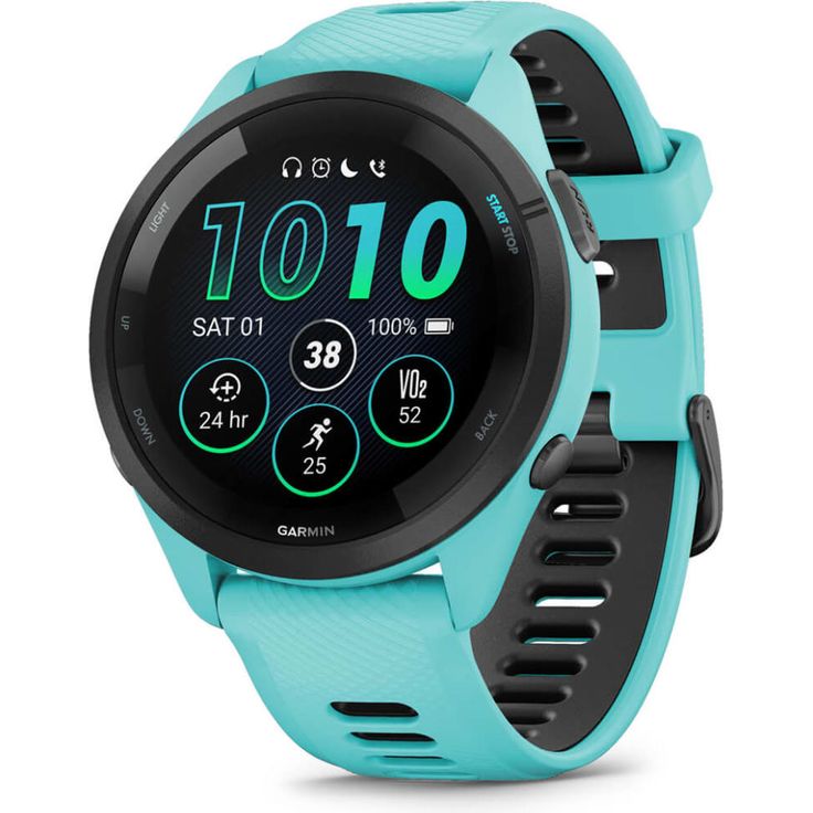Garmin Forerunner 265 Smartwatch GPS, Unisex, 46mm, Polymergehäuse, Silikonarmband, Türkisblau/Schwarz (010-02810-12)