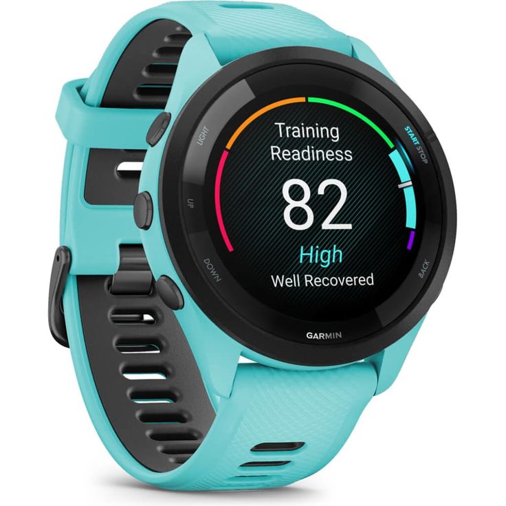 Garmin Forerunner 265 Smartwatch GPS, Unisex, 46mm, Polymergehäuse, Silikonarmband, Türkisblau/Schwarz (010-02810-12) – Bild 3