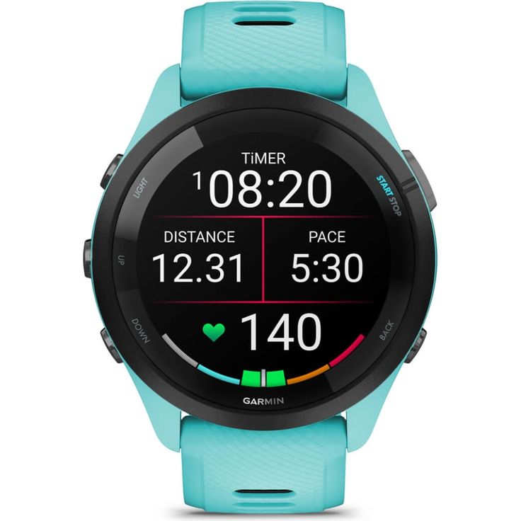 Garmin Forerunner 265 Smartwatch GPS, Unisex, 46mm, Polymergehäuse, Silikonarmband, Türkisblau/Schwarz (010-02810-12) – Bild 2