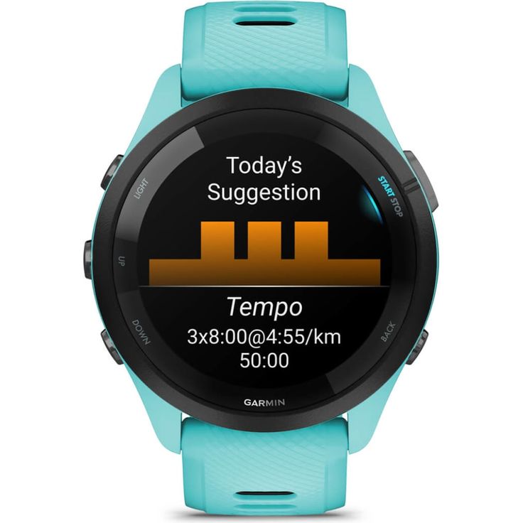 Garmin Forerunner 265 Smartwatch GPS, Unisex, 46mm, Polymergehäuse, Silikonarmband, Türkisblau/Schwarz (010-02810-12) – Bild 4