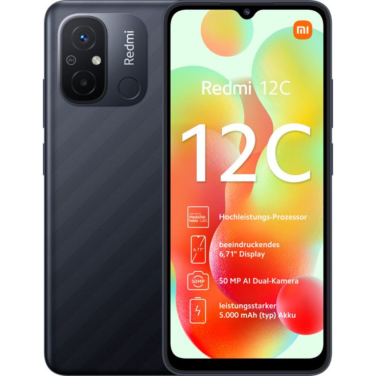 Xiaomi Redmi 12C Smartphone 17,043cm (6,71 Zoll) IPS-Display, 64GB interner Speicher, 3GB RAM, Dual-SIM, Android 12, Black – Bild 1