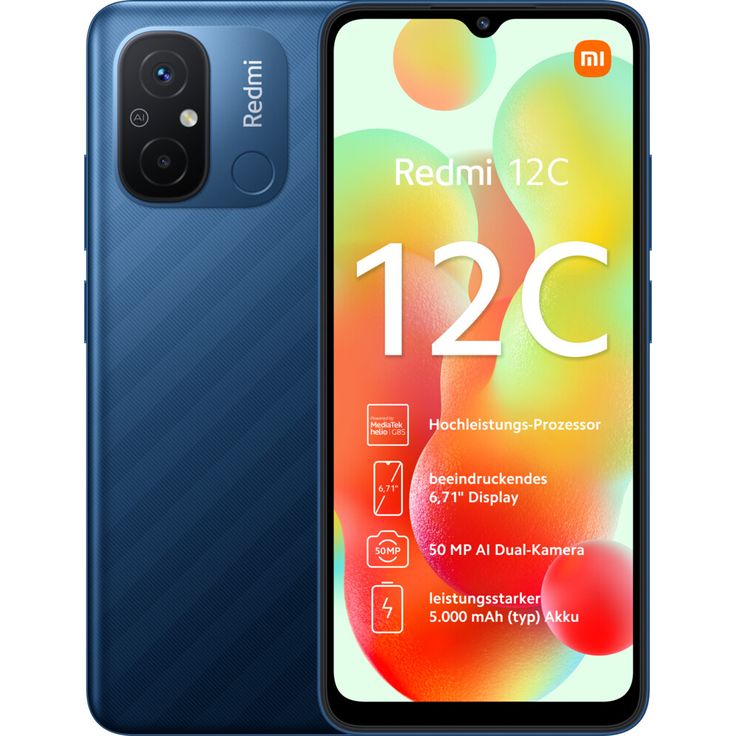 Xiaomi Redmi 12C Smartphone 17,043cm (6,71 Zoll) IPS-Display, 128GB interner Speicher, 4GB RAM, Dual-SIM, Android 12, Ocean Blue – Bild 1