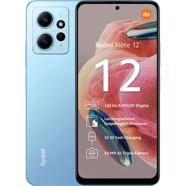 Xiaomi Redmi Note 12 4G Smartphone 16,942cm (6,67 Zoll) AMOLED-Display, 128GB interner Speicher, 4GB RAM, Dual-SIM, Android 13, Ice Blue – Bild 1
