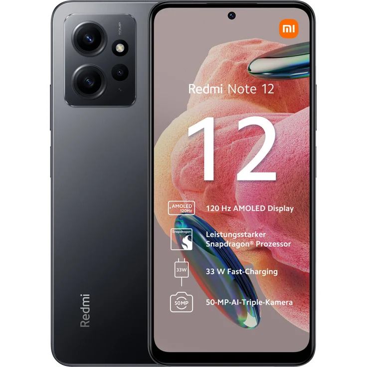 Xiaomi Redmi Note 12 4G Smartphone 16,942cm (6,67 Zoll) AMOLED-Display, 128GB interner Speicher, 4GB RAM, Dual-SIM, Android 13, Onyx Gray – Bild 1
