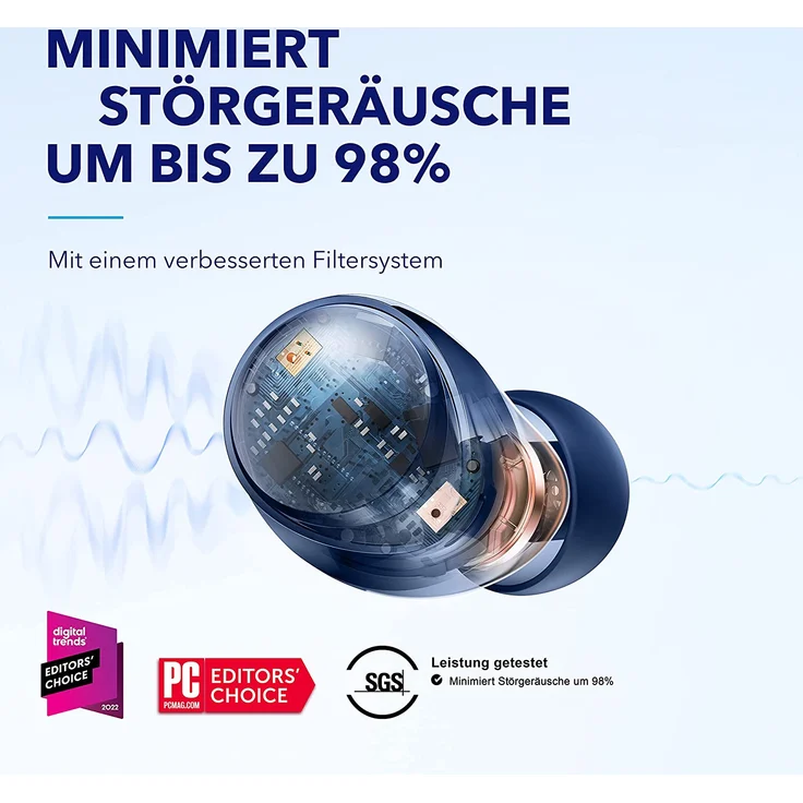 Anker Soundcore A40 In-Ear-Kopfhörer (Schnellladefunktion (10 Minuten für 4 h Laufzeit), Freisprechfunktion, MultiPoint), blau – Bild 2
