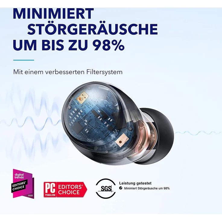 Anker Soundcore A40 In-Ear-Kopfhörer (Schnellladefunktion (10 Minuten für 4 h Laufzeit), Freisprechfunktion, MultiPoint), schwarz – Bild 2
