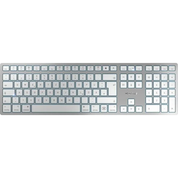 Cherry KW 9100 SLIM, Tastatur, Bluetooth, USB Dongle, QWERTZ, mechanisch, silber, weiß (JK-9110DE-1) – Bild 1