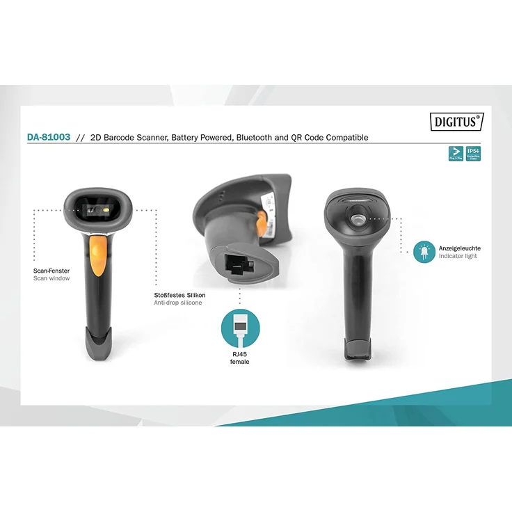 DIGITUS 2D Bluetooth Barcode Scanner 200 Scans-sek, mit Halterung (DA-81003) – Bild 4
