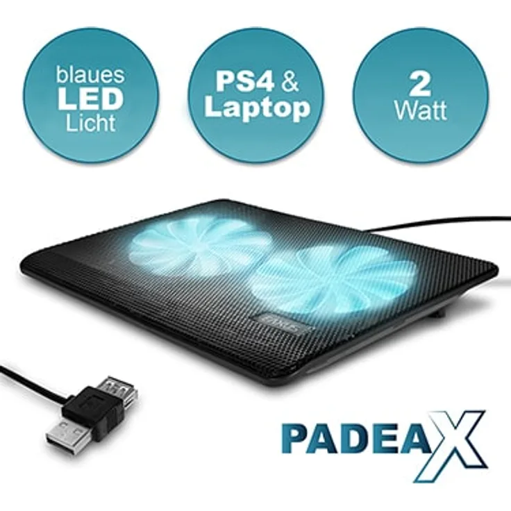 Eaxus USB Lüfter Padeax für PlayStation 4 und Laptops, blaue LED Lichter, Premium