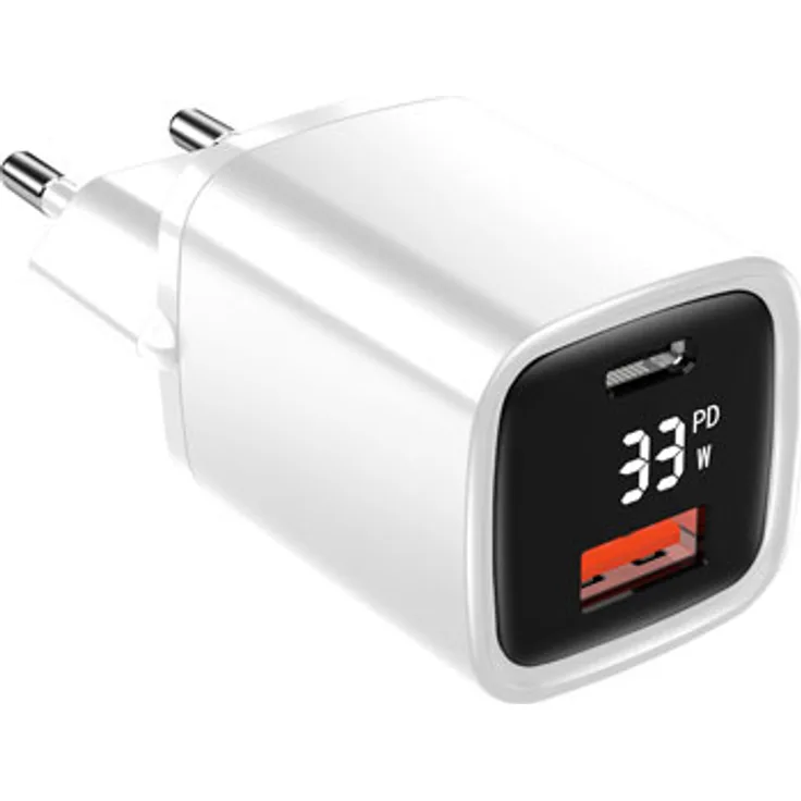 Eaxus USB Ladegerät Dual Port, Typ-C + A, 33 Watt m. Schnellladefunktion, weiß