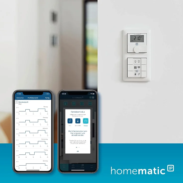 Homematic IP HmIP-WTH-1 Smart Home Wandthermostat mit Luftfeuchtigkeitssensor (V2), digitales Thermostat Heizkörper/Fußbodenheizung mit App, Amazon Alexa, Google Assistant, Temperaturmessung, Energie sparen (156669A0) – Bild 5