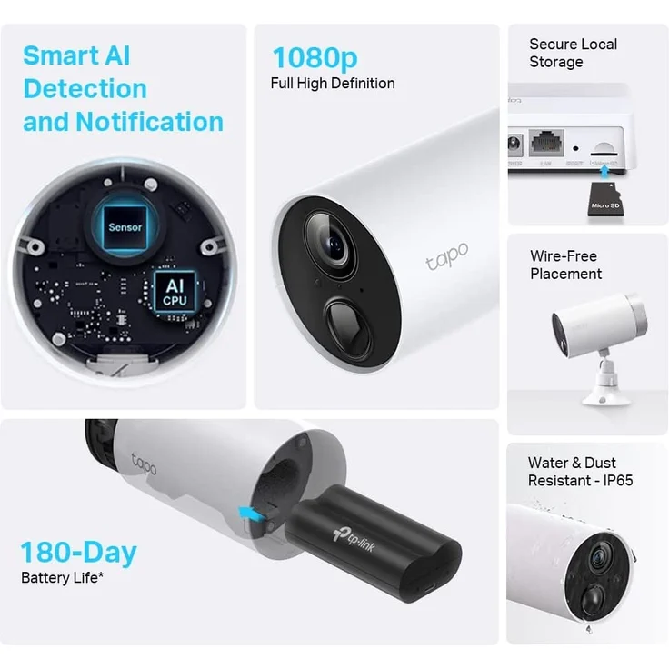 TP-Link Tapo C400S2 Akku Wi-Fi-Kamera für den Außenbereich, 1080p, hohe Definition, vollständiges Sicherheitssystem mit 2 Kameras, wasserdicht IP65, microSD-Karte und Cloud-Speicher, 2-Cam-Set – Bild 2