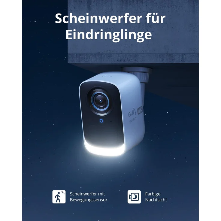 eufy Security eufyCam S300 3C, Überwachungskamera außen, 4K kabellose Überwachungskamera mit Gesichtserkennung und KI, farbige Nachtsicht, erweiterbarer Speicher auf 16 TB, Überwachungskamera Set 4+1, weiß (T8883321) – Bild 3