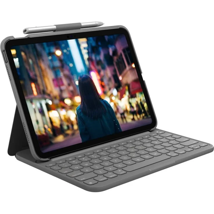 Logitech Slim Folio, Tablet-Tastatur, für Apple 10.9" iPad Air (4. Generation), QWERTZ, grau (920-011423) – Bild 1