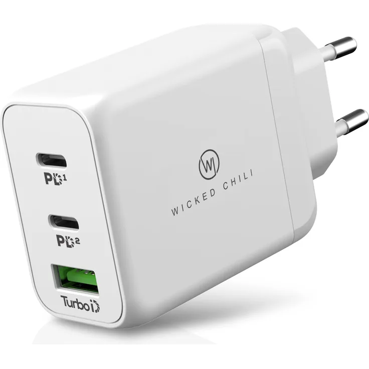 Wicked Chili 65W Schnellladegerät kompatibel mit MacBook Pro Air, iPhone 14, 13, 12, 11 (Pro, Max, Plus, Mini) und Apple Watch Ultra ,Mit QC 4.0+ & PD PPS ,USB-C Netzteil für Tablet, Handy, Laptop