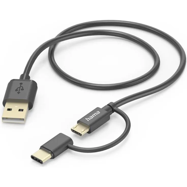 2in1 Multi-Ladekabel, USB-A Micro-USB und USB-C, 1 m, Schwarz