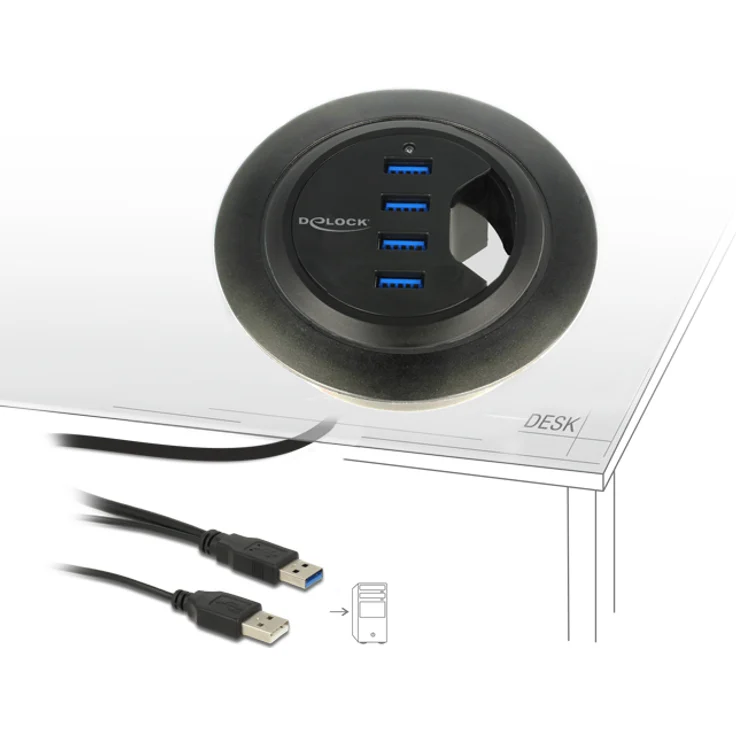 Delock In-Desk Hub - Hub - 4 x SuperSpeed USB 3.0 - Desktop (62868) – Bild 3