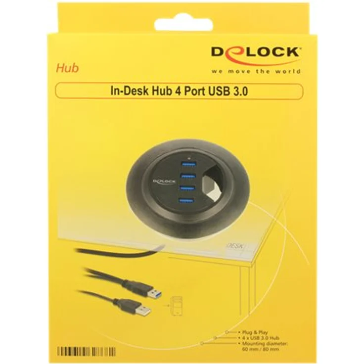Delock In-Desk Hub - Hub - 4 x SuperSpeed USB 3.0 - Desktop (62868) – Bild 4