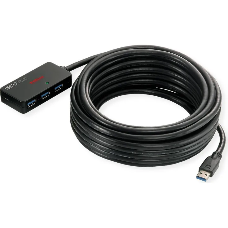 ROLINE USB 3.2 Gen 1 4-Port Hub mit Repeater, schwarz, 10 m (12.04.1098)
