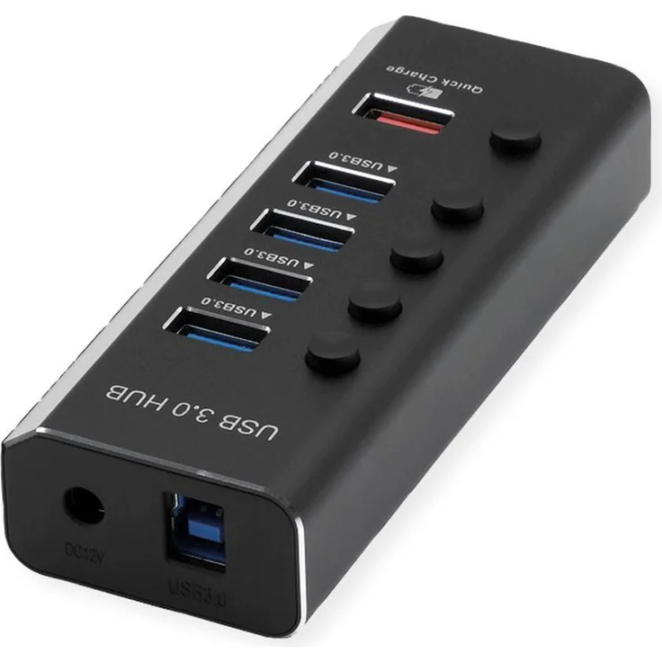 ROLINE USB3.2 Gen1 Hub, 5x, 4x A + 1x QC Ports einzeln schaltbar (14.02.5058) – Bild 1