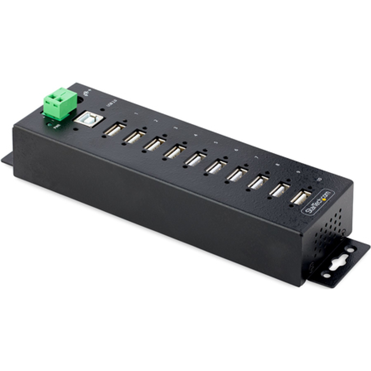 StarTech Industrieller 10 Port USB 2.0 Hub Aktives USB Verteiler-Leiste DIN-Wand-Tisch Montierbarer USB Mehrfachstecker USB Spli (USB210AIND-USB-A-HUB)