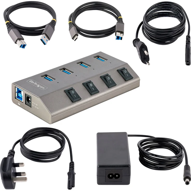 StarTech 4-Port Self-Powered USB-C Hub with Individual On-Off Switches, USB3.0 5Gbps Expansion Hub w-Power Supply, Desktop-Laptop USB-C to USB-A Hub, 4x BC 1,2 (1,5A), USB Type C Hub - USB-C-A Host Cables - Hub - 4 x USB 3,2 Gen 1 - Desktop (5G4AIBS-USB-HUB-EU) – Bild 6