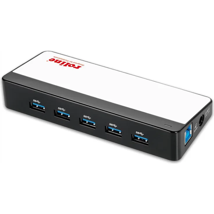 ROLINE USB 3.2 Gen 1 Hub -"Black and White-", 7 Ports, mit Netzteil (14.02.5029)