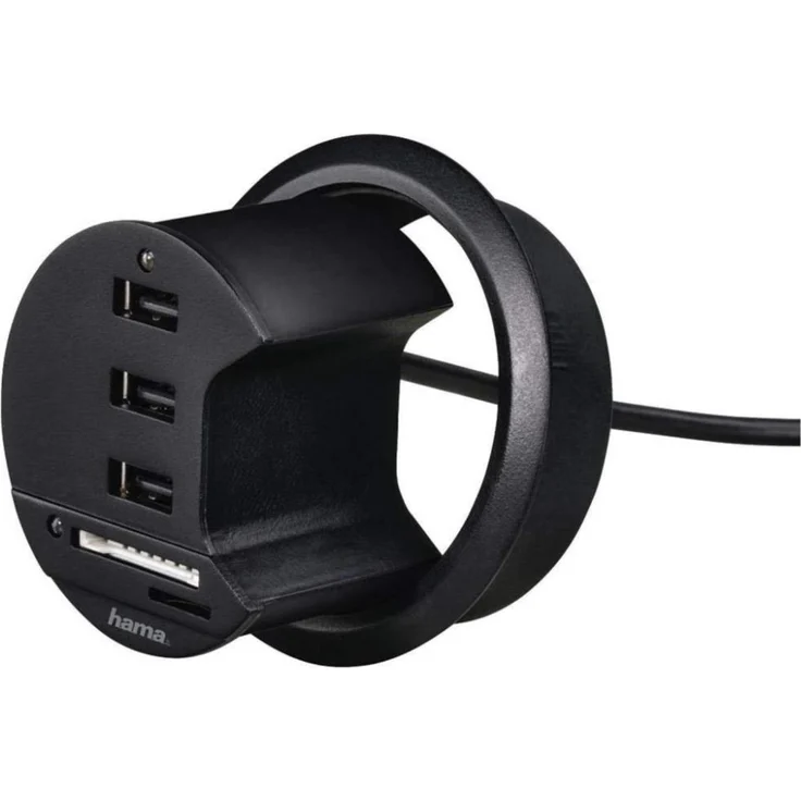 Hama USB-Hub + Kartenleser für Tischeinbau Schwarz (54143) – Bild 2