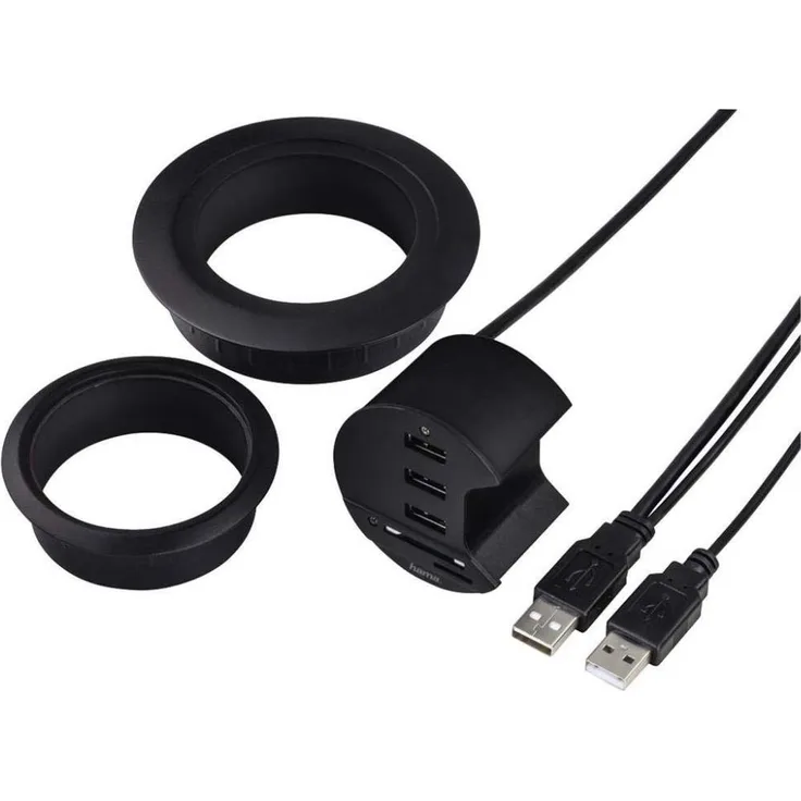 Hama USB-Hub + Kartenleser für Tischeinbau Schwarz (54143)