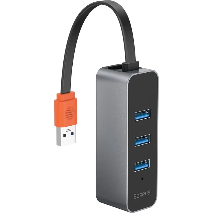 Baseus 3x USB 3.2 Gen 1 HUB - externer Netzwerkadapter Netzwerkkarte USB 3.2 Gen 1 1000Mbps Gigabit Ethernet grau (CAHUB-AH0G)