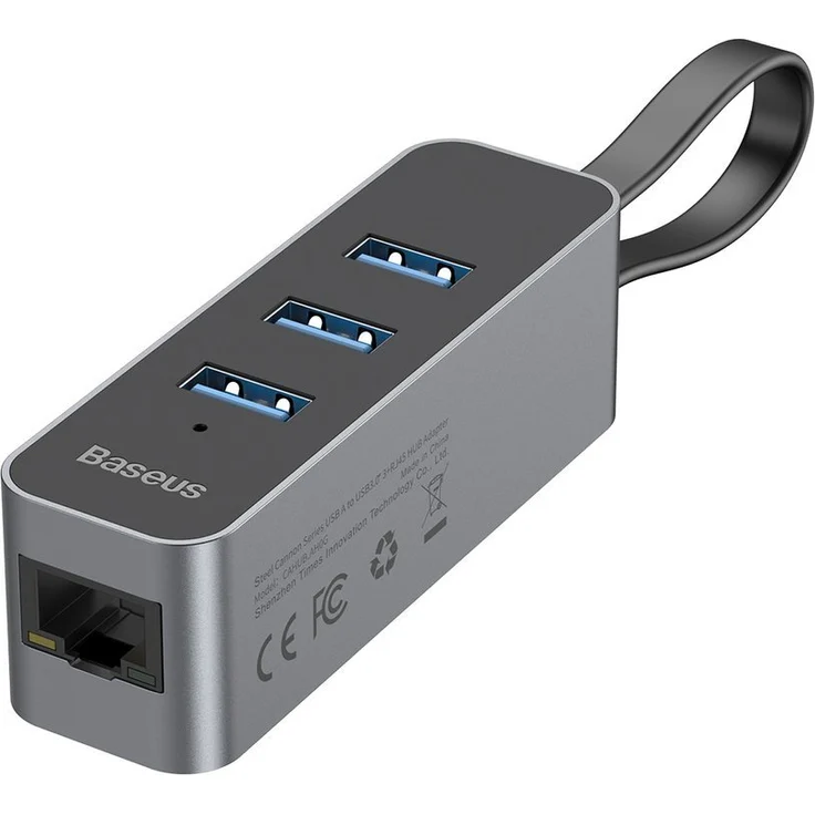 Baseus 3x USB 3.2 Gen 1 HUB - externer Netzwerkadapter Netzwerkkarte USB 3.2 Gen 1 1000Mbps Gigabit Ethernet grau (CAHUB-AH0G) – Bild 3