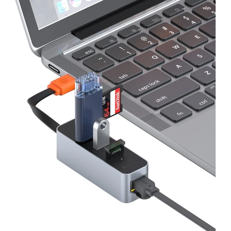 Baseus 3x USB 3.2 Gen 1 HUB - externer Netzwerkadapter Netzwerkkarte USB 3.2 Gen 1 1000Mbps Gigabit Ethernet grau (CAHUB-AH0G) – Bild 9