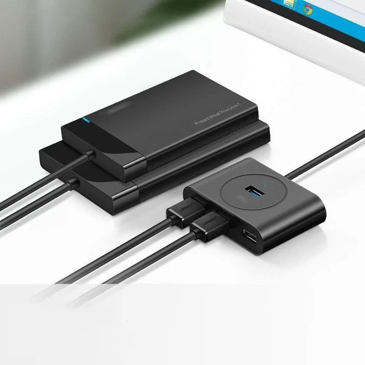 Ugreen USB 3.0 4-Port Hub Multiplexer, 50 cm, schwarz – Bild 4