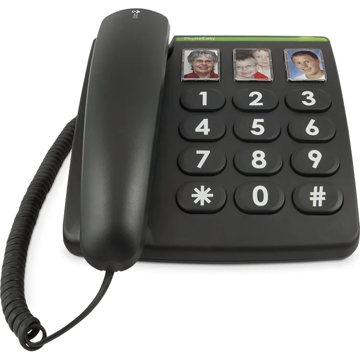 Doro PhoneEasy 331ph, Schnurgebundenes Großtastentelefon mit 3 Direktwahl-Fototasten, schwarz (380003)