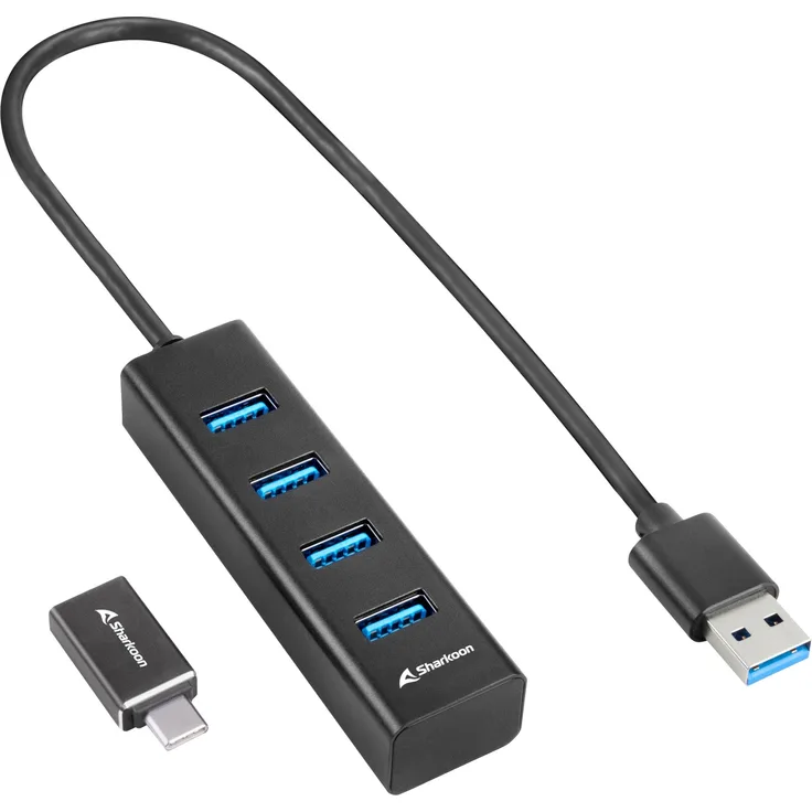 Sharkoon 4-Port USB 3.2 Gen 1 Aluminium Hub USB-Hub, schwarz (4044951037582)